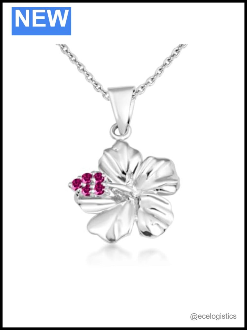Claddagh Gold .925 Sterling Silver CZ Hibiscus Flower Pendant Necklace